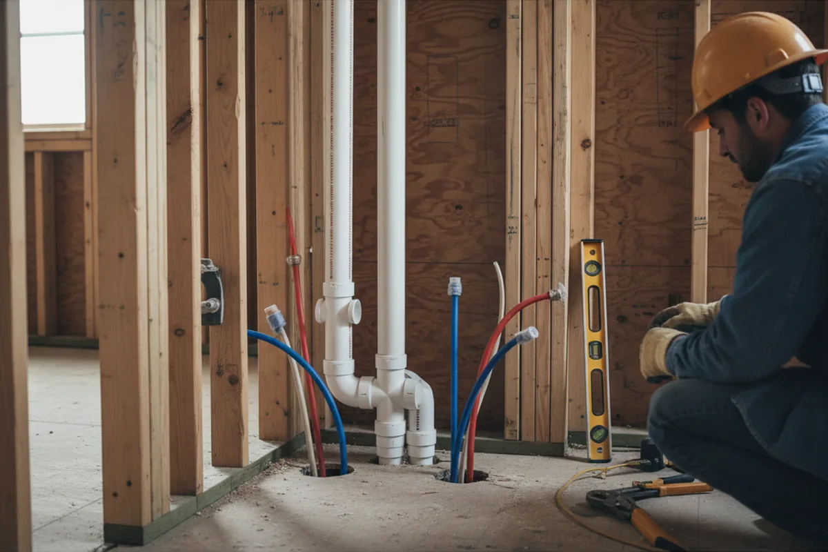 Drain and supply rough-in during Sump Pump Repair in Troy